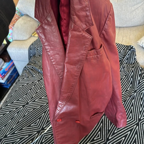 Echtes Leder Wine Red Luxurious NAPPA Leather Jacket Size 50 which fits like  XL - Picture 12 of 12